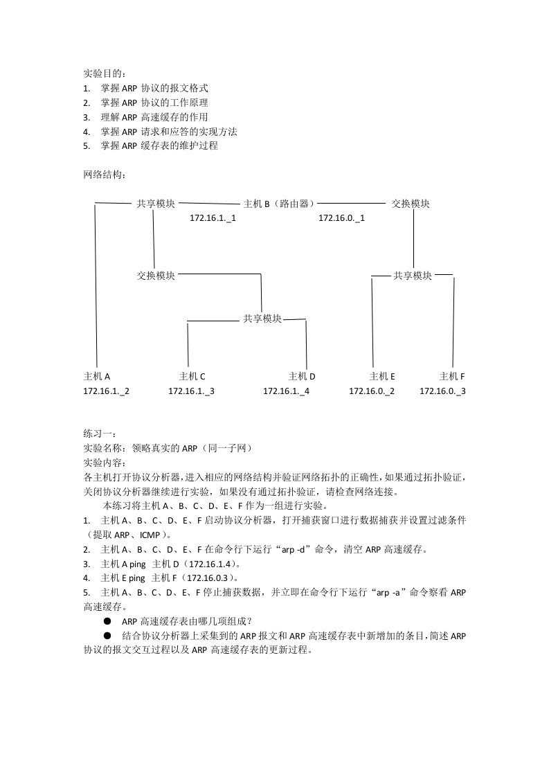 计算机网络地址解析协议(ARP)实验报告