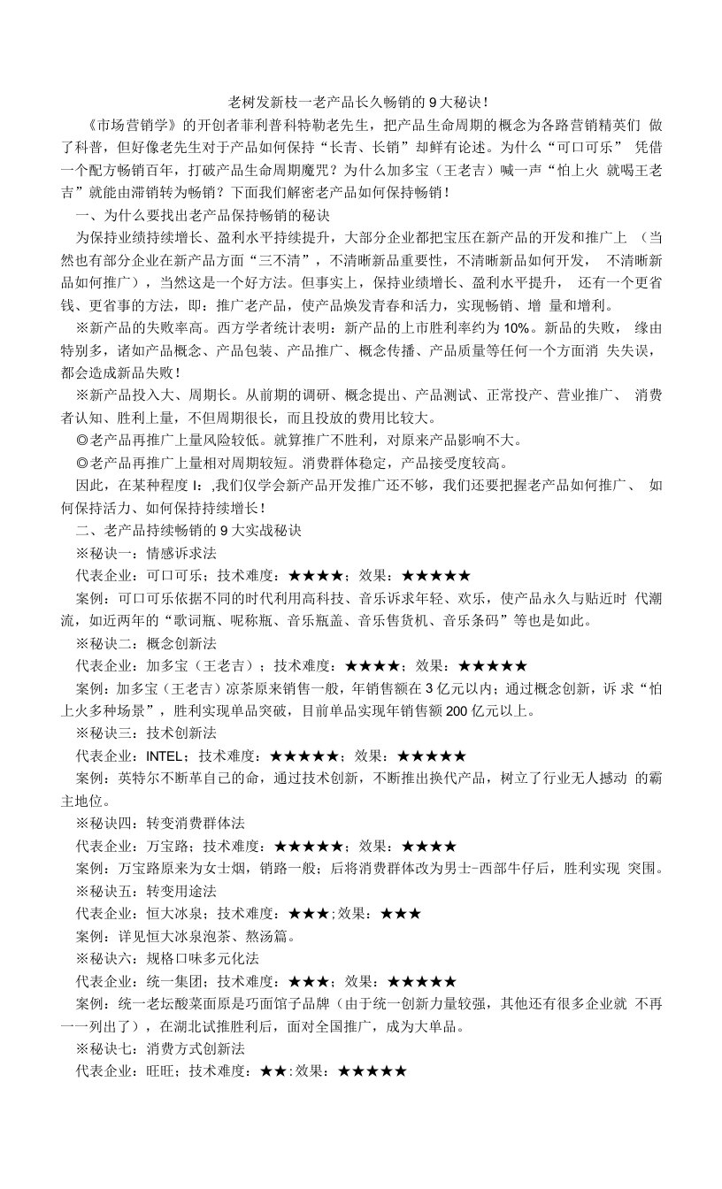 老树发新枝—老产品长久畅销的9大秘诀！.doc