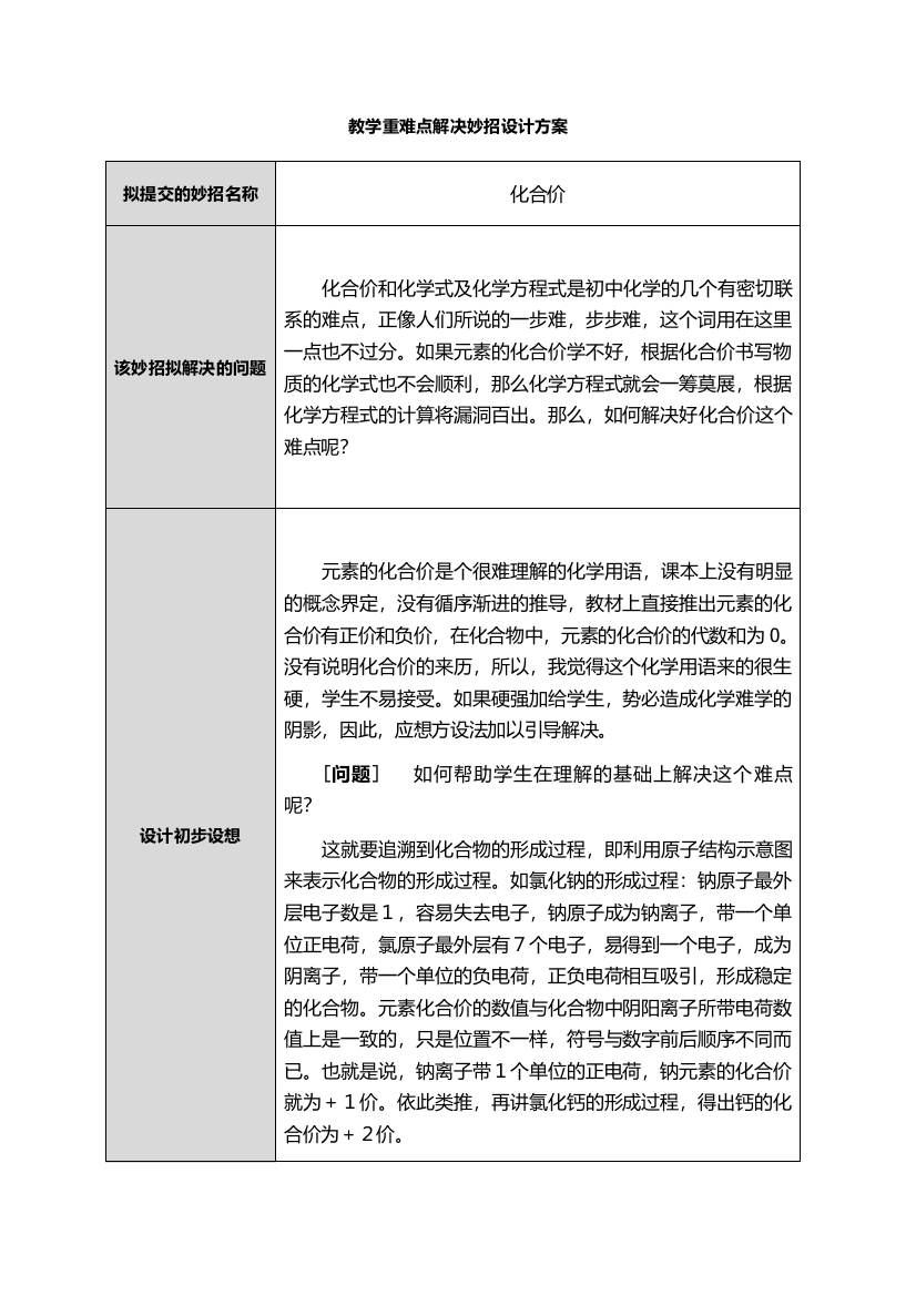 【作业表单】教学重难点解决妙招设计方案