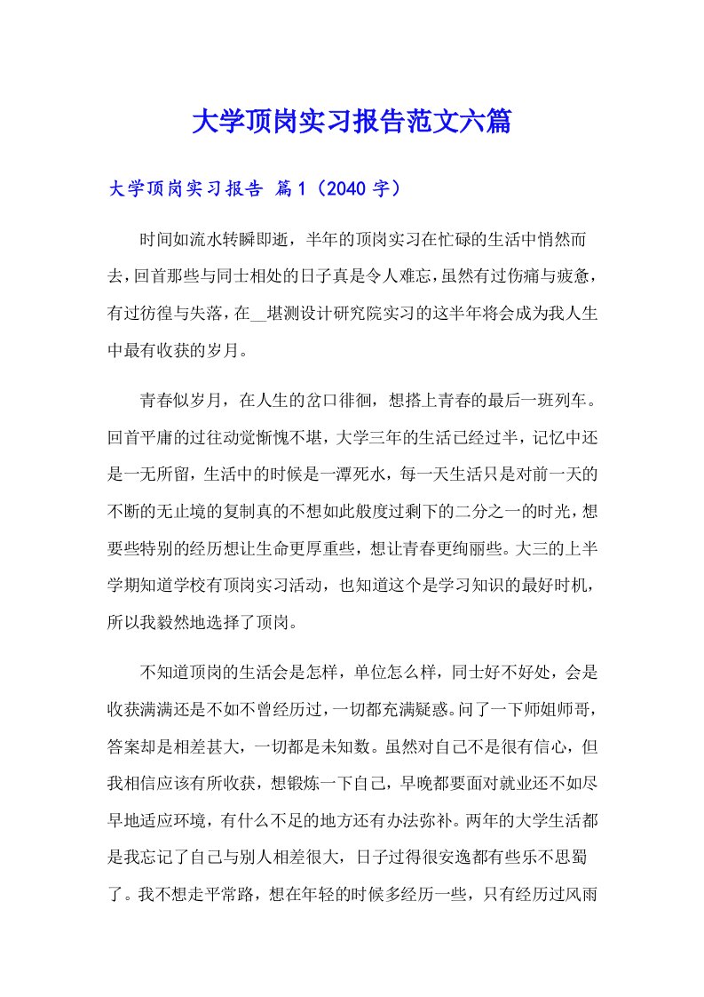 大学顶岗实习报告范文六篇