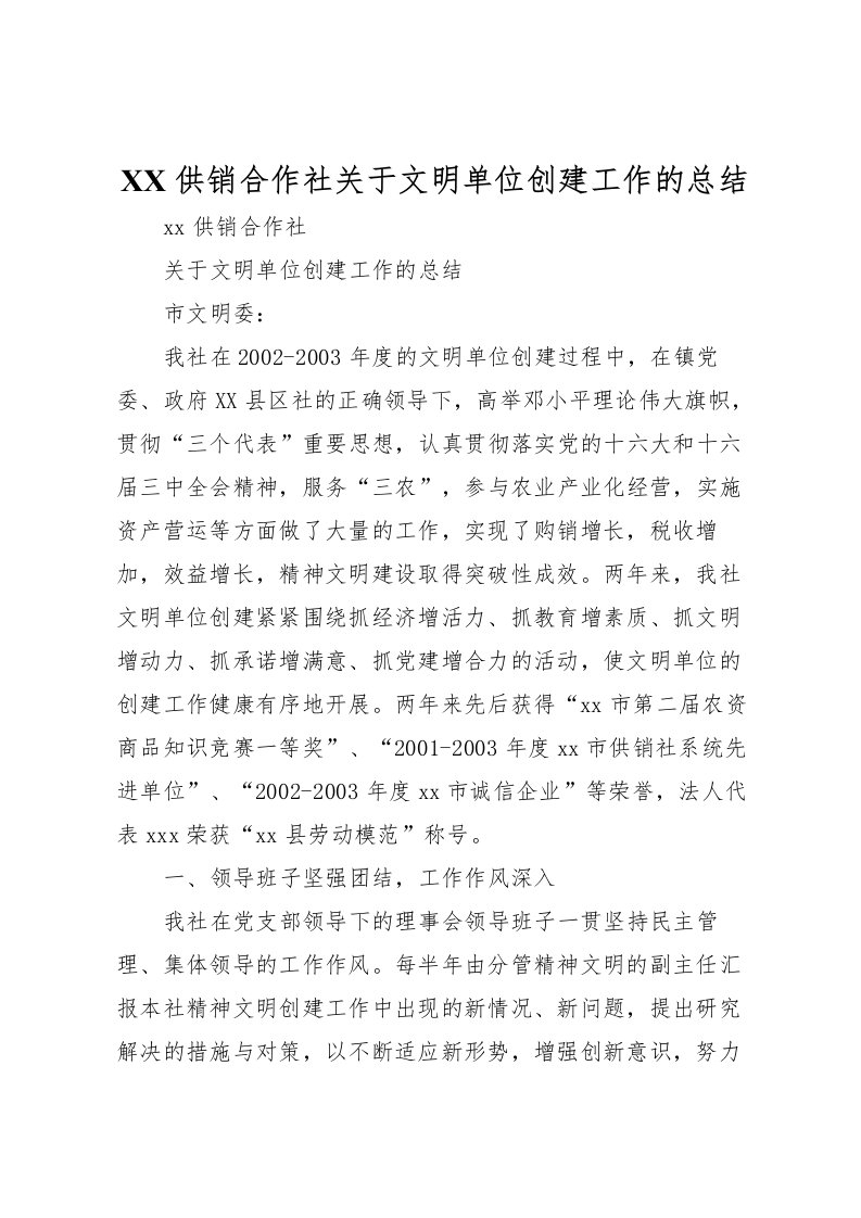 2022-供销合作社关于文明单位创建工作的总结