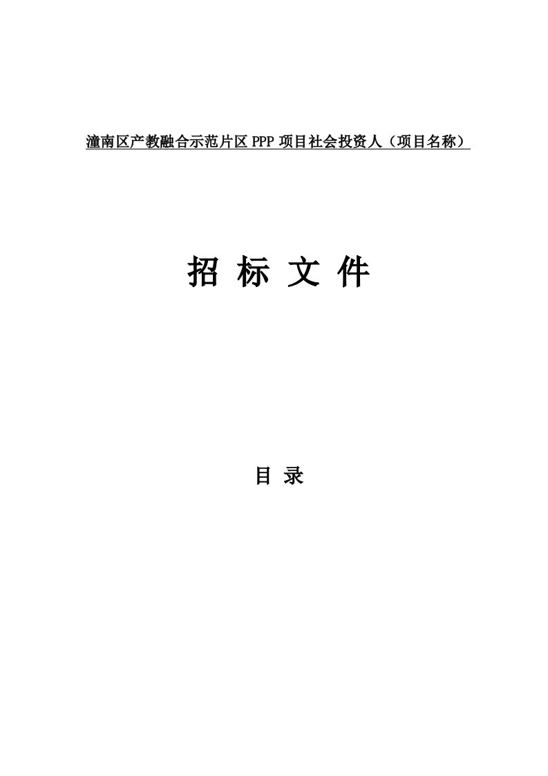 潼南区产教融合示范片区PPP项目社会投资人（项目名称）招标文件