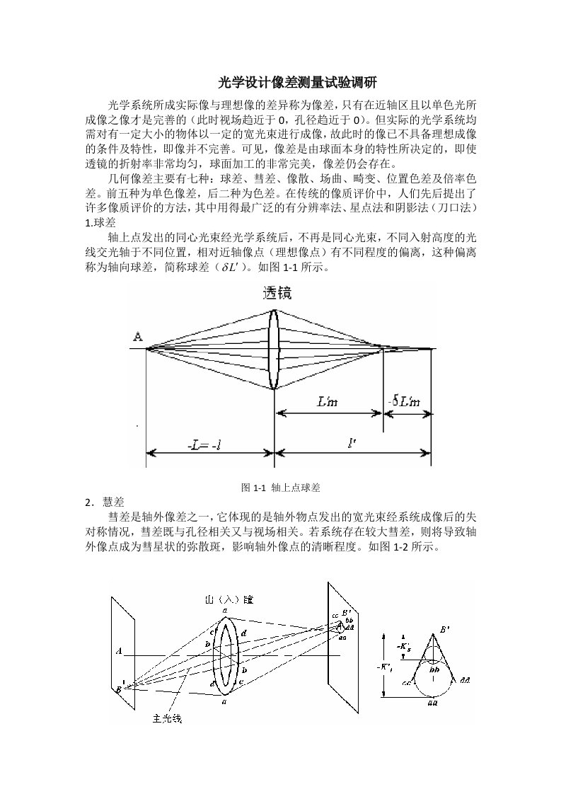 光学设计像差测量试验调研