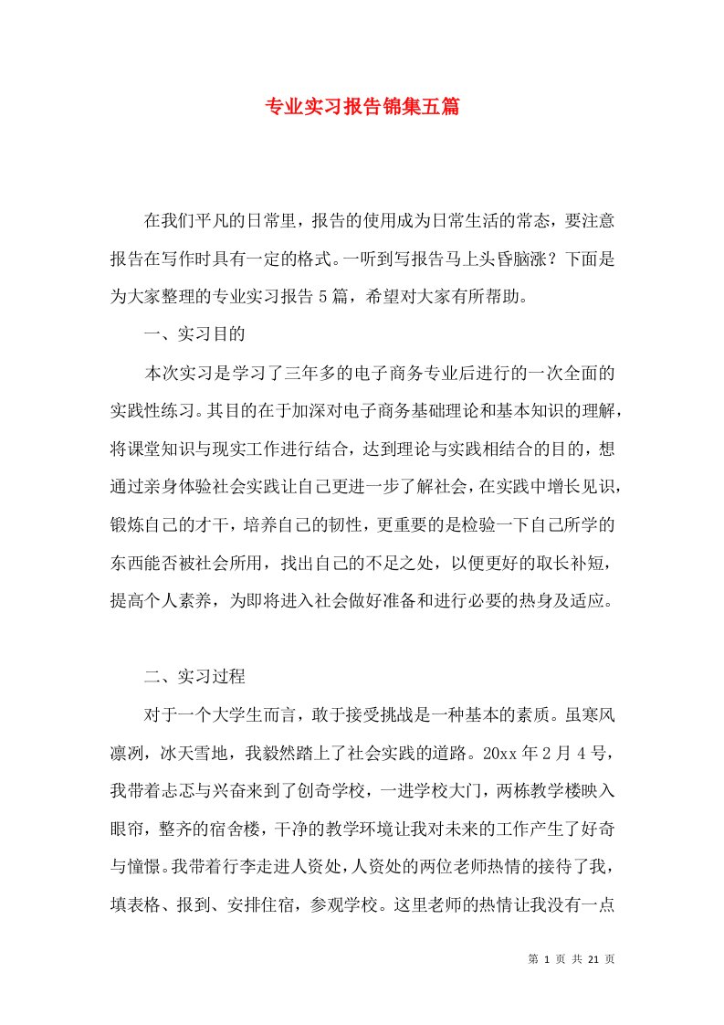 专业实习报告锦集五篇二