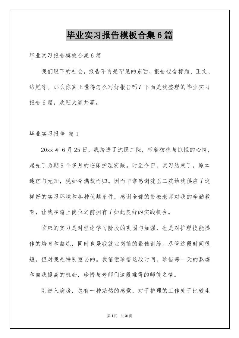 毕业实习报告模板合集6篇例文