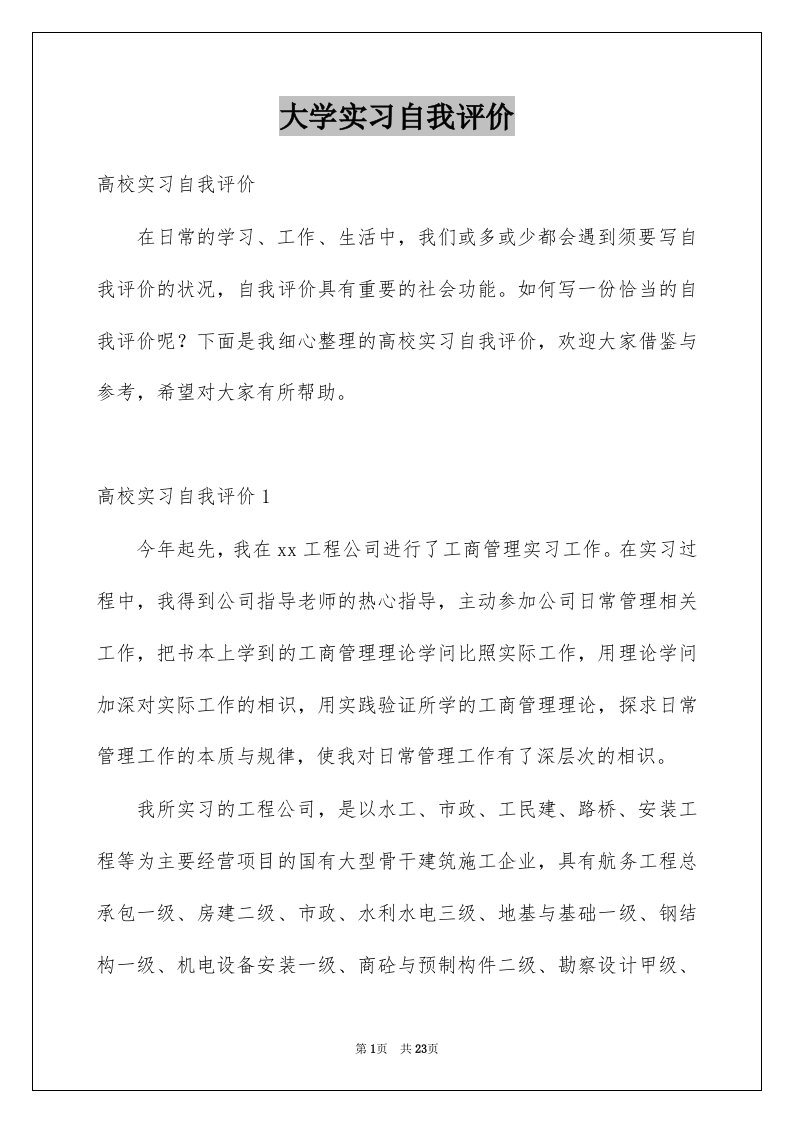 大学实习自我评价例文