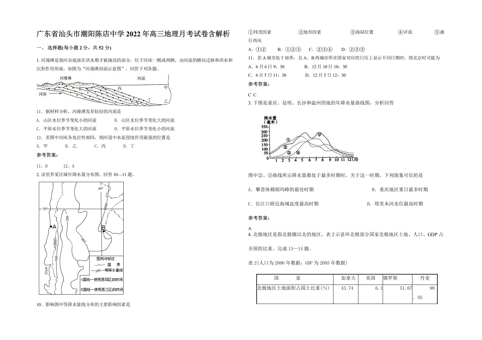 广东省汕头市潮阳陈店中学2022年高三地理月考试卷含解析