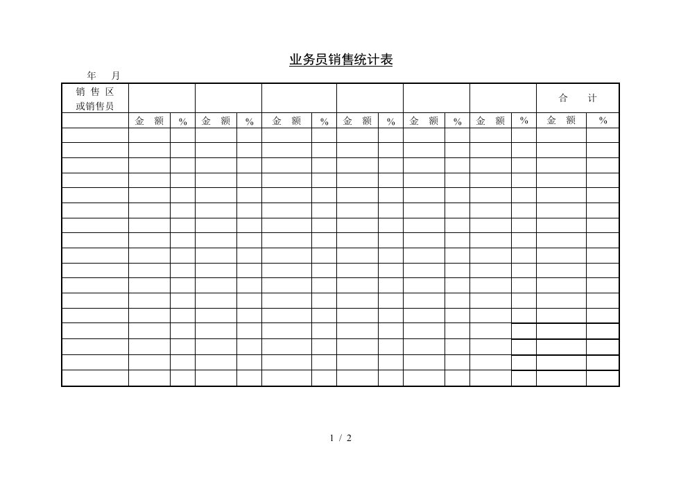 业务员销售考核统计表6