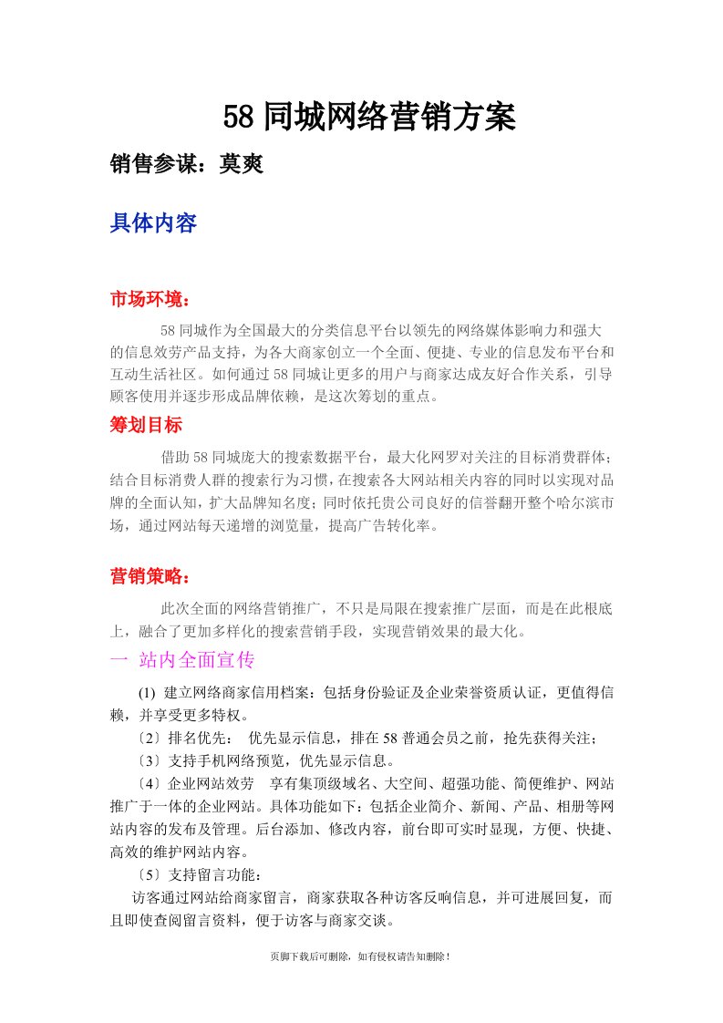 58同城网络营销方案