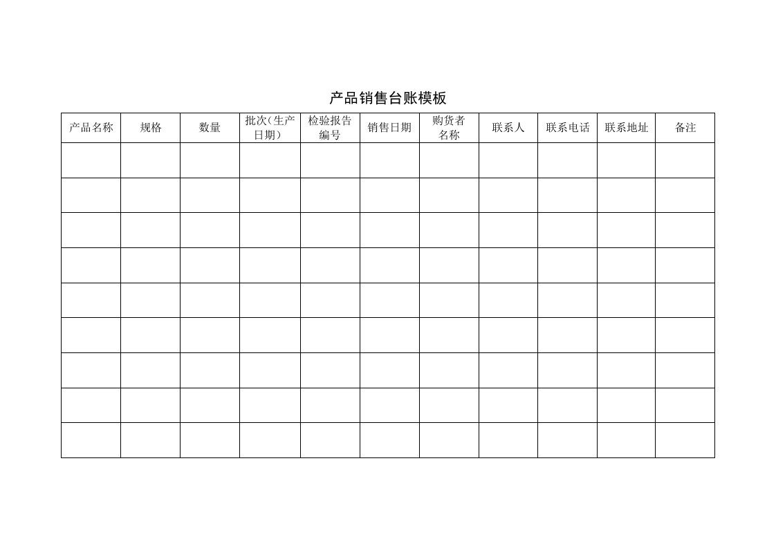 产品销售台账模板