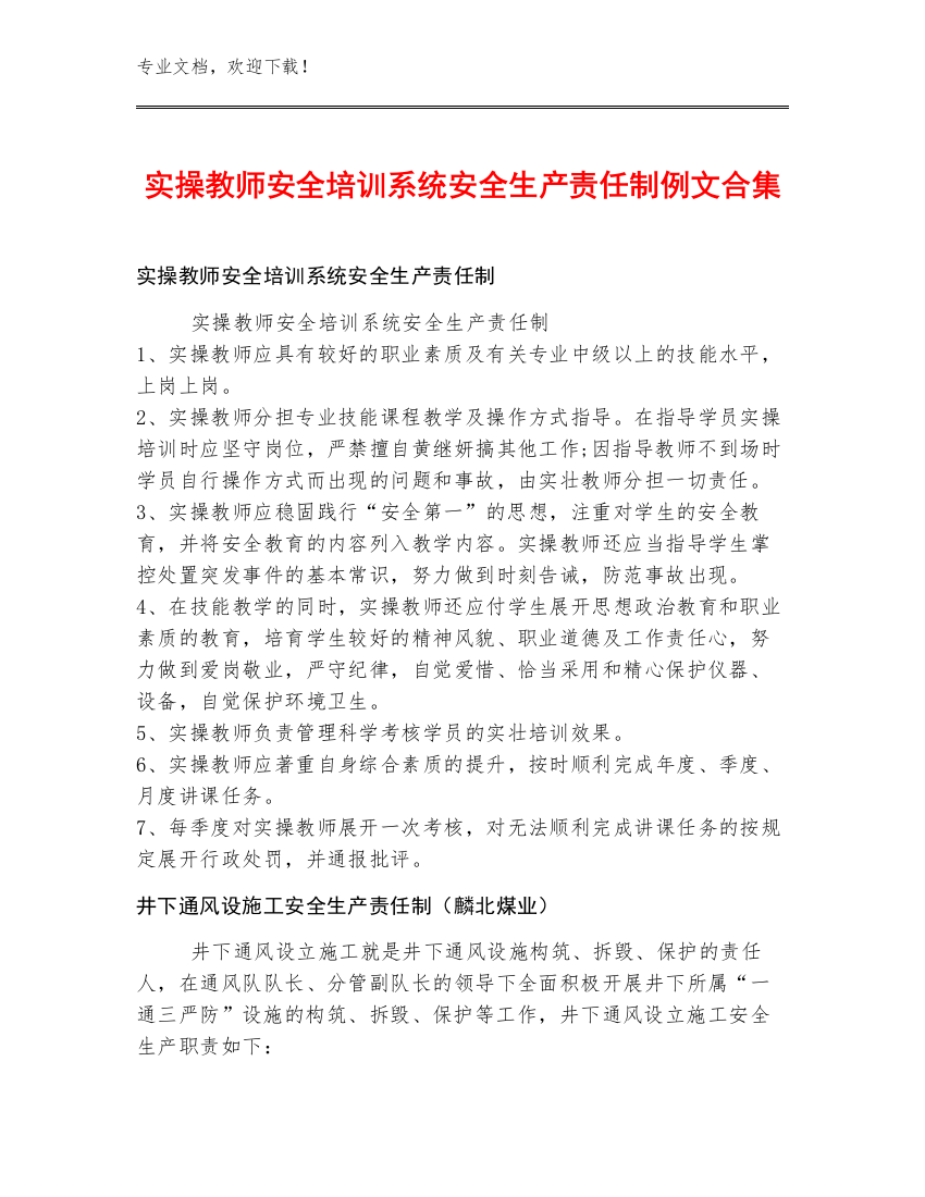 实操教师安全培训系统安全生产责任制例文合集