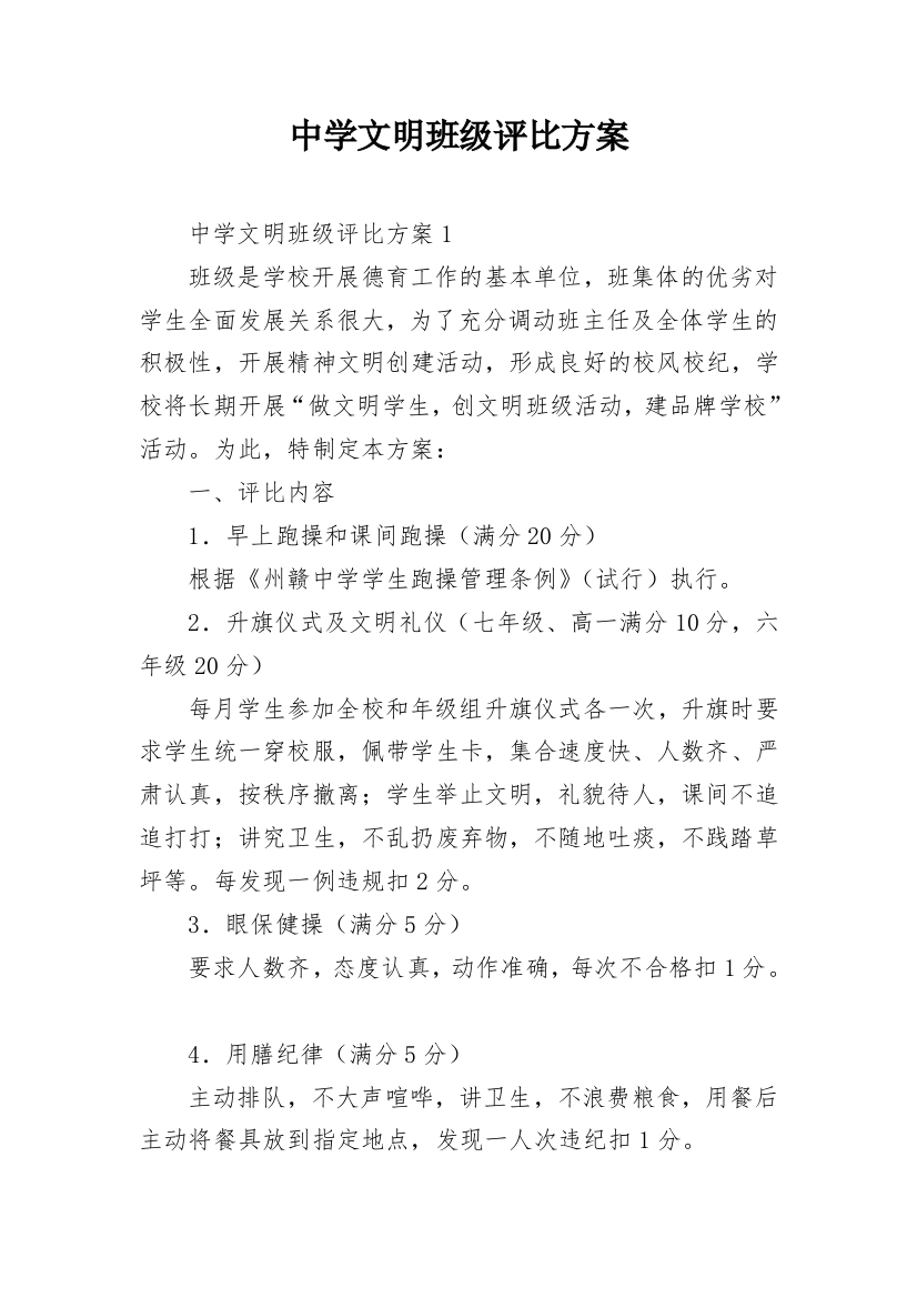 中学文明班级评比方案_1