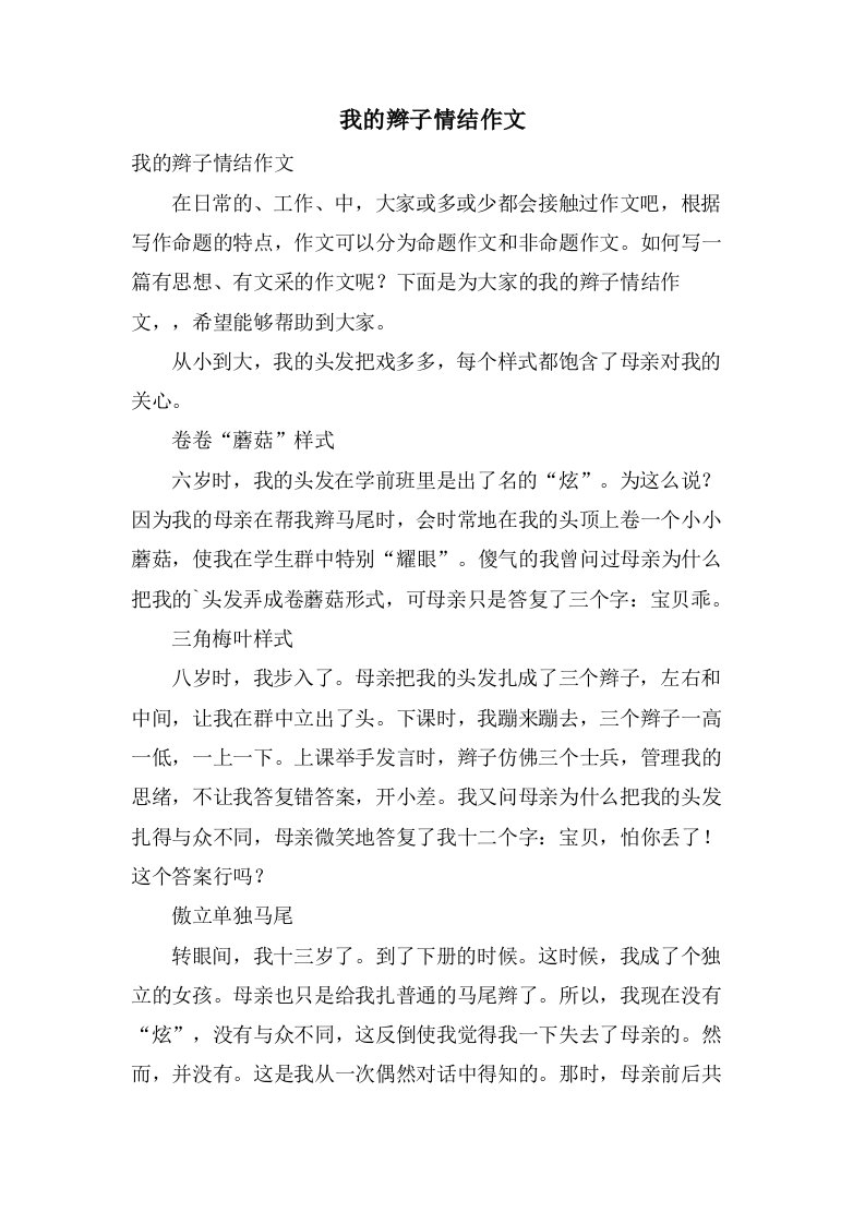 我的辫子情结作文