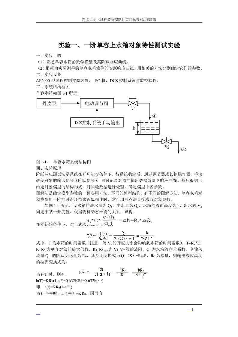 东北大学《过程装备控制》实验报告汇编