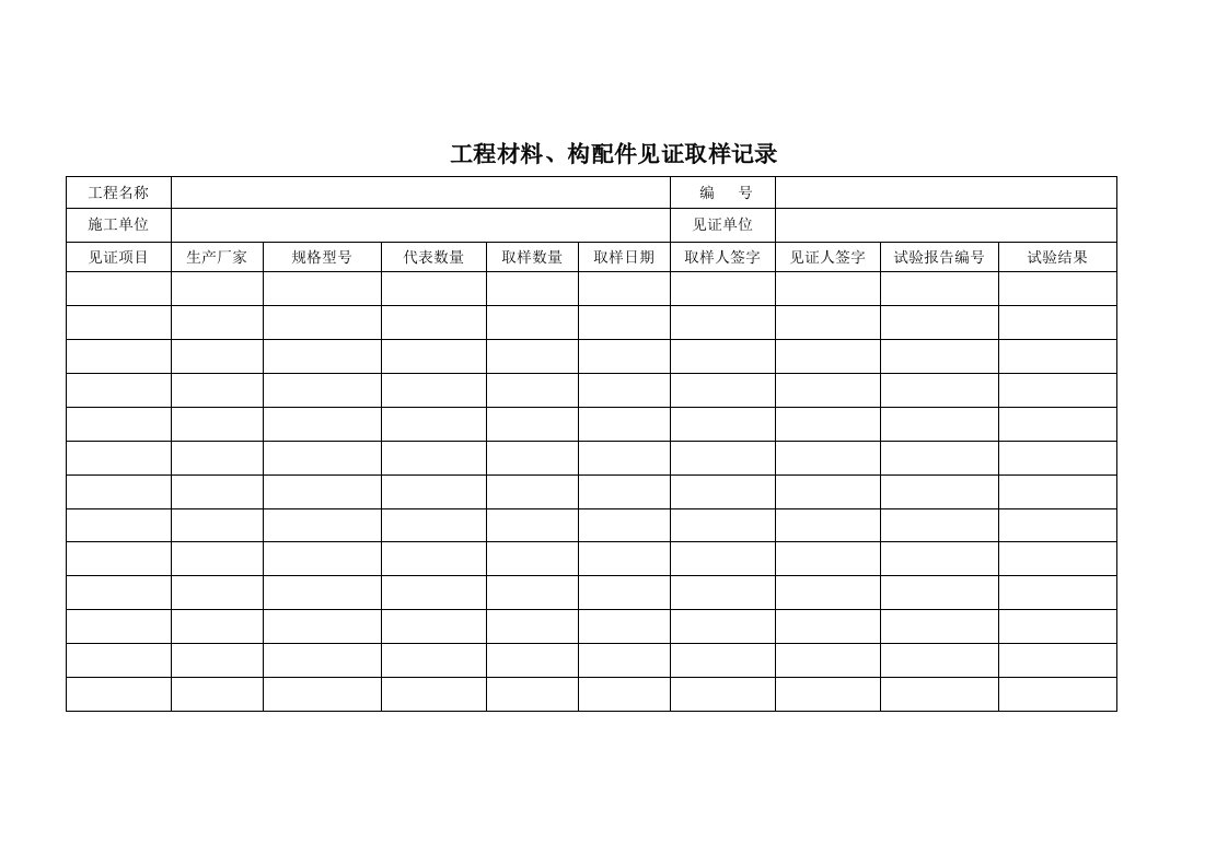 建筑资料-工程材料构配件见证取样记录