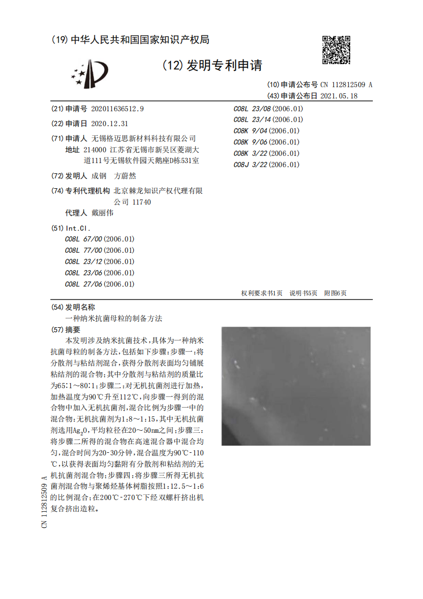 一种纳米抗菌母粒的制备方法