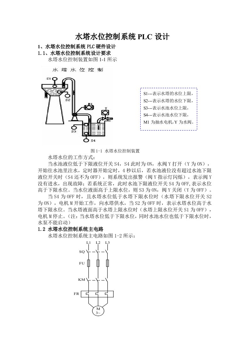 水塔水位控制系统系统plc设计