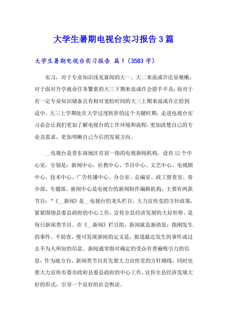 大学生暑期电视台实习报告3篇