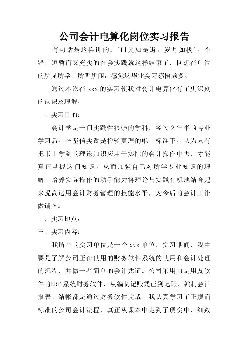 公司会计电算化岗位实习报告.doc