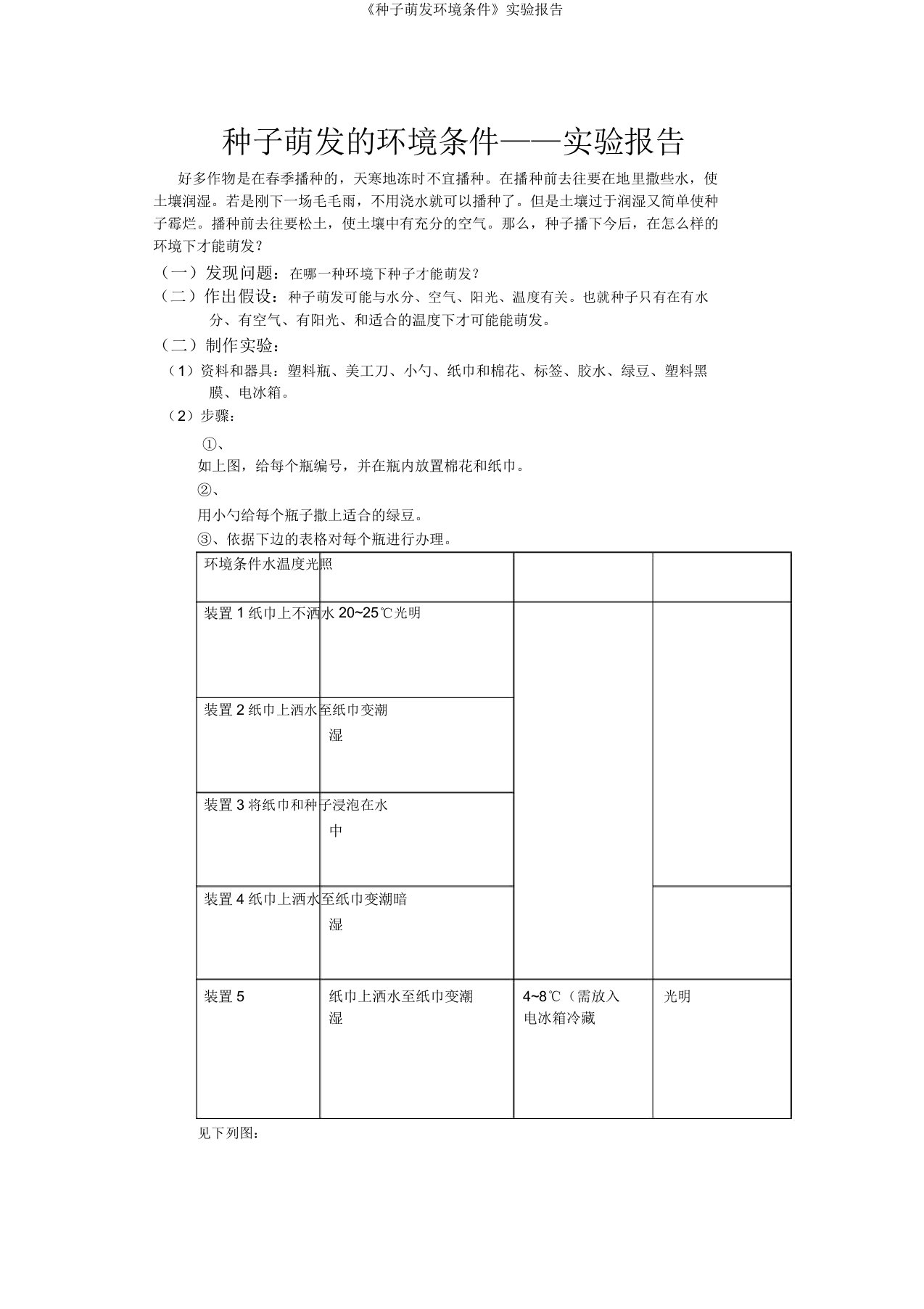 《种子萌发环境条件》实验报告