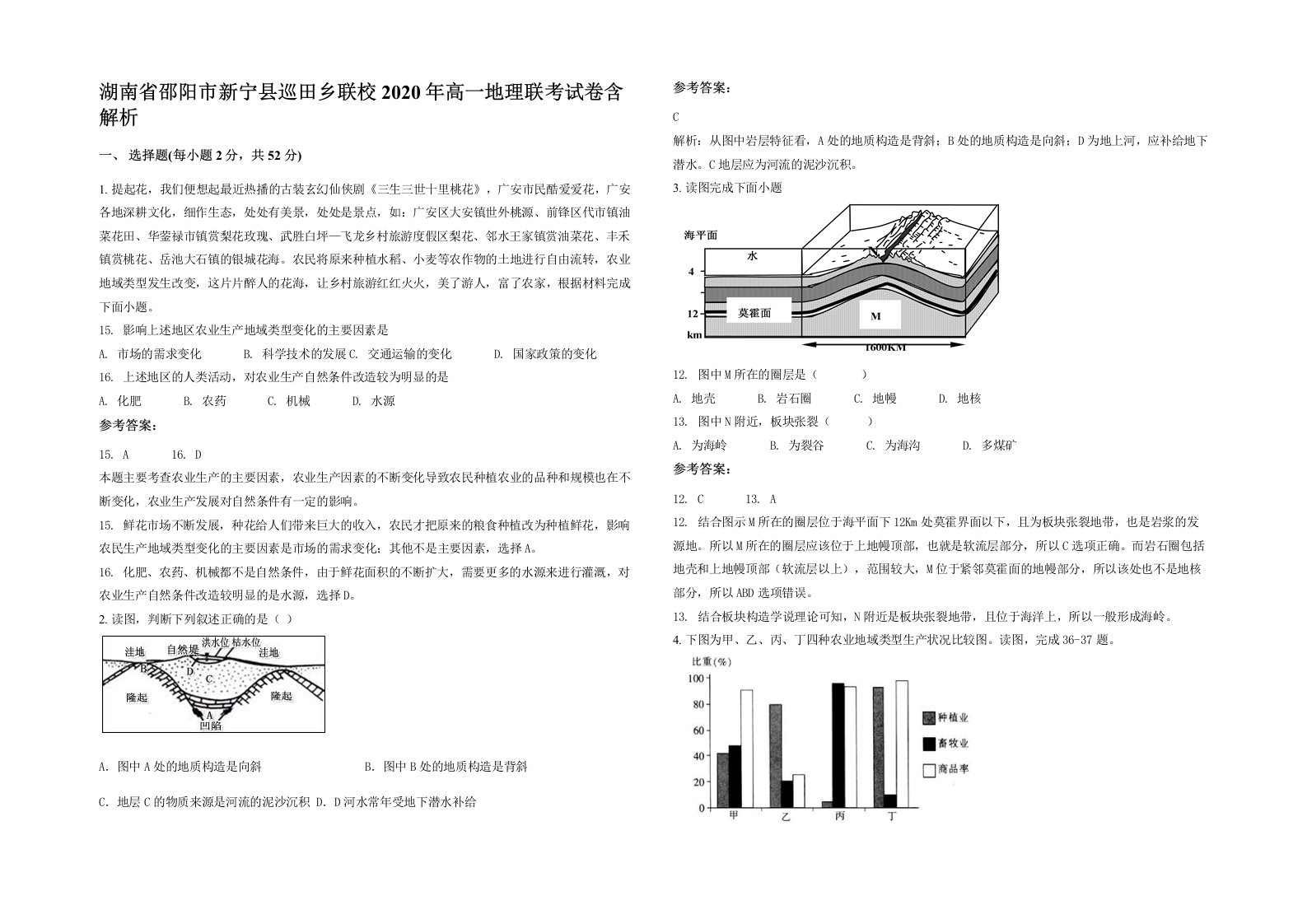 湖南省邵阳市新宁县巡田乡联校2020年高一地理联考试卷含解析