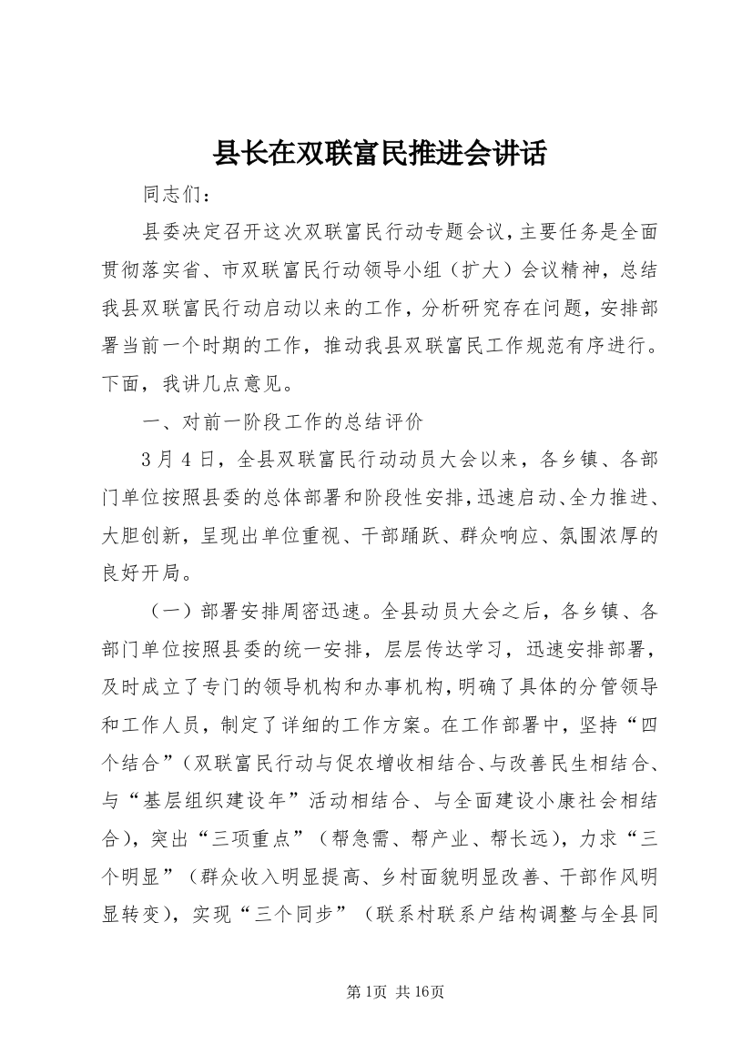 县长在双联富民推进会讲话