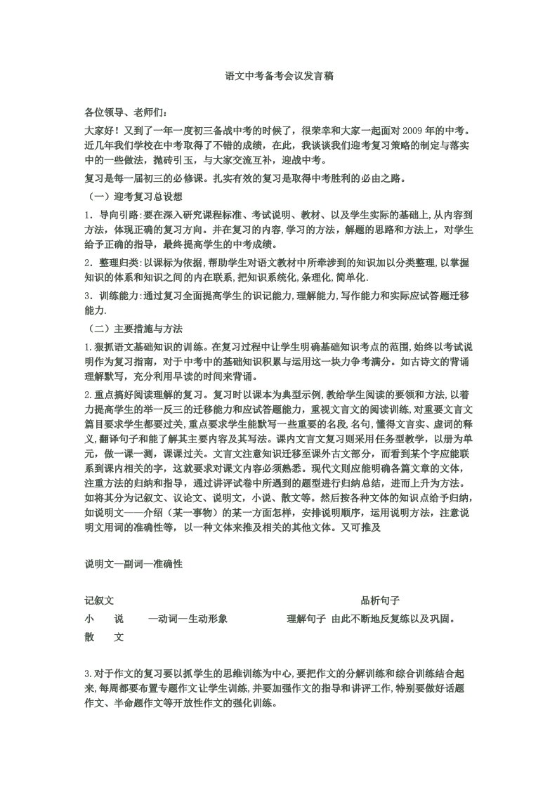 语文中考备考会议发言