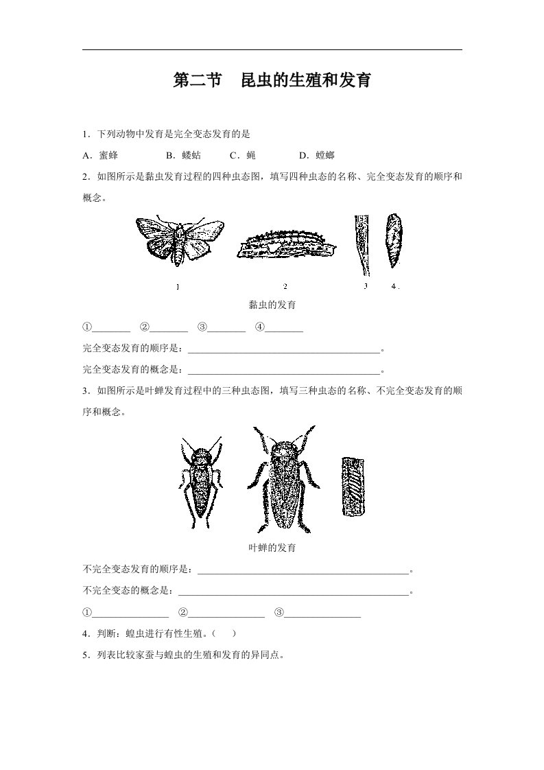 《昆虫的生殖和发育》同步练习1