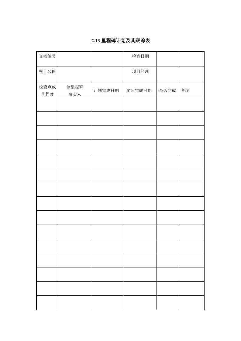 表格模板-IT项目管理213里程碑计划及其跟踪表