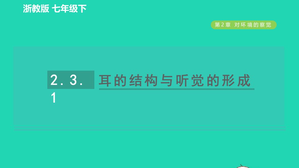 2022九年级科学下册第2章对环境的察觉第3节耳和听觉第1课时耳的结构与听觉的形成习题课件新版浙教版