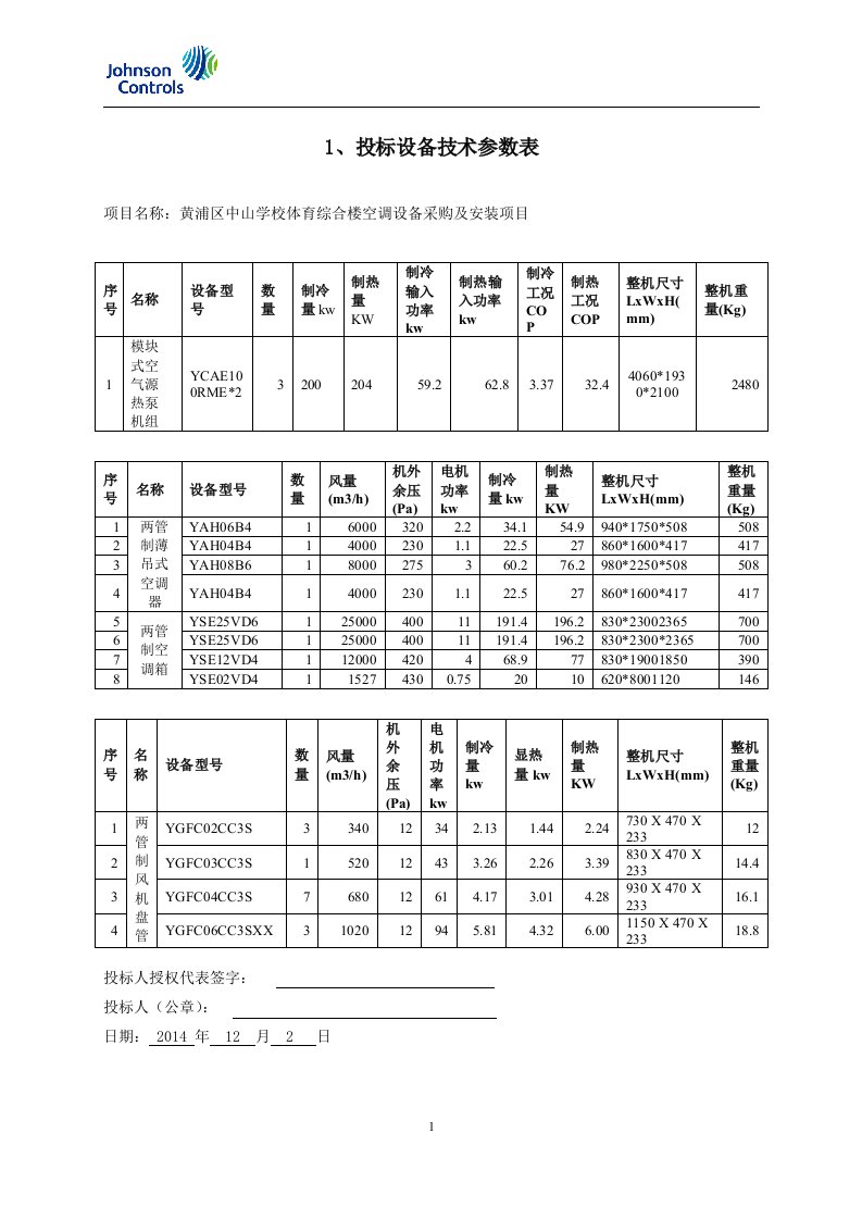 学校体育综合楼空调设备采购及安装项目技术标