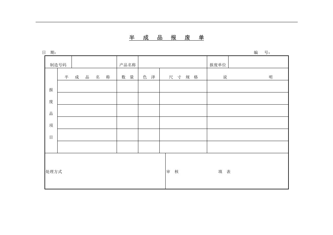 【管理精品】八、半成品报废单