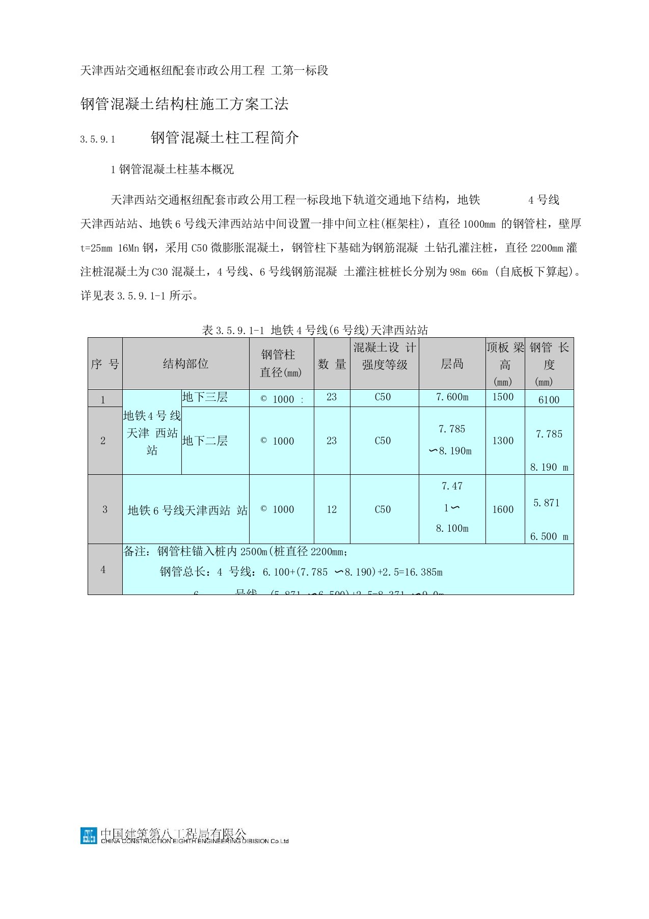 钢管混凝土结构柱施工方案工法