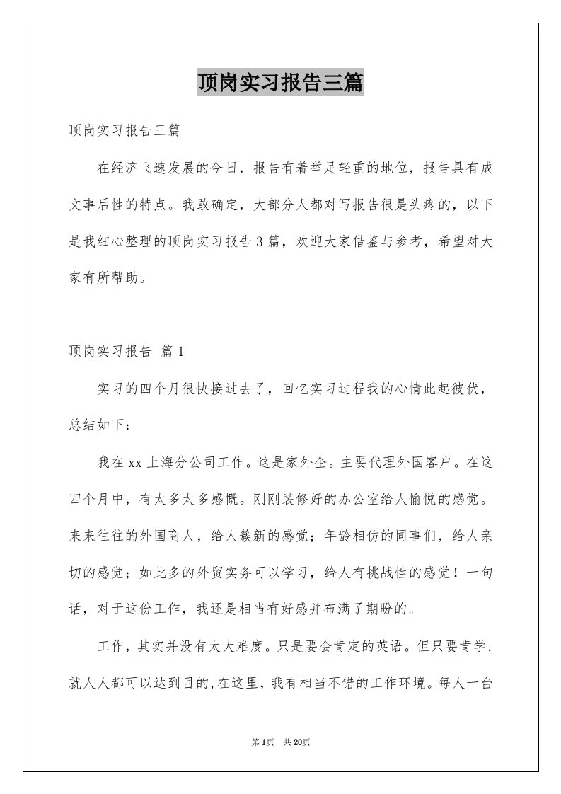 顶岗实习报告三篇例文9