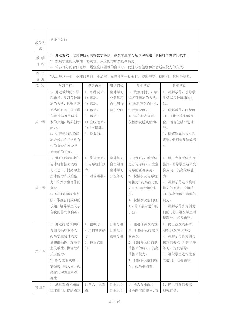 五人制足球射门教案