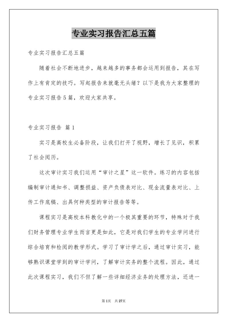 专业实习报告汇总五篇范例