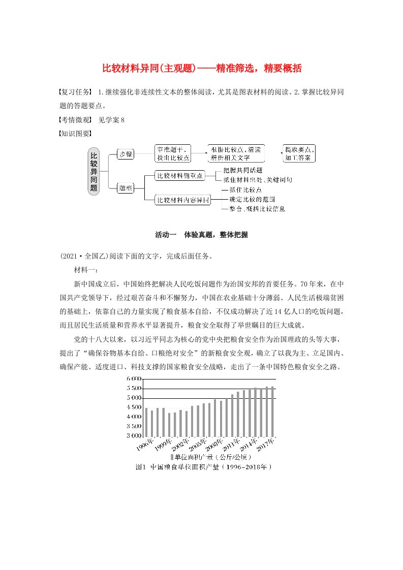 宁陕蒙青川2024届高考语文一轮复习学案板块二实用类阅读10比较材料异同主观题__精准筛勋要概括