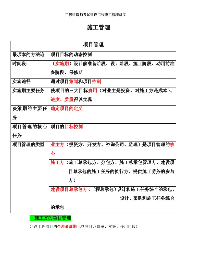 二级建造师考试建设工程施工管理讲义