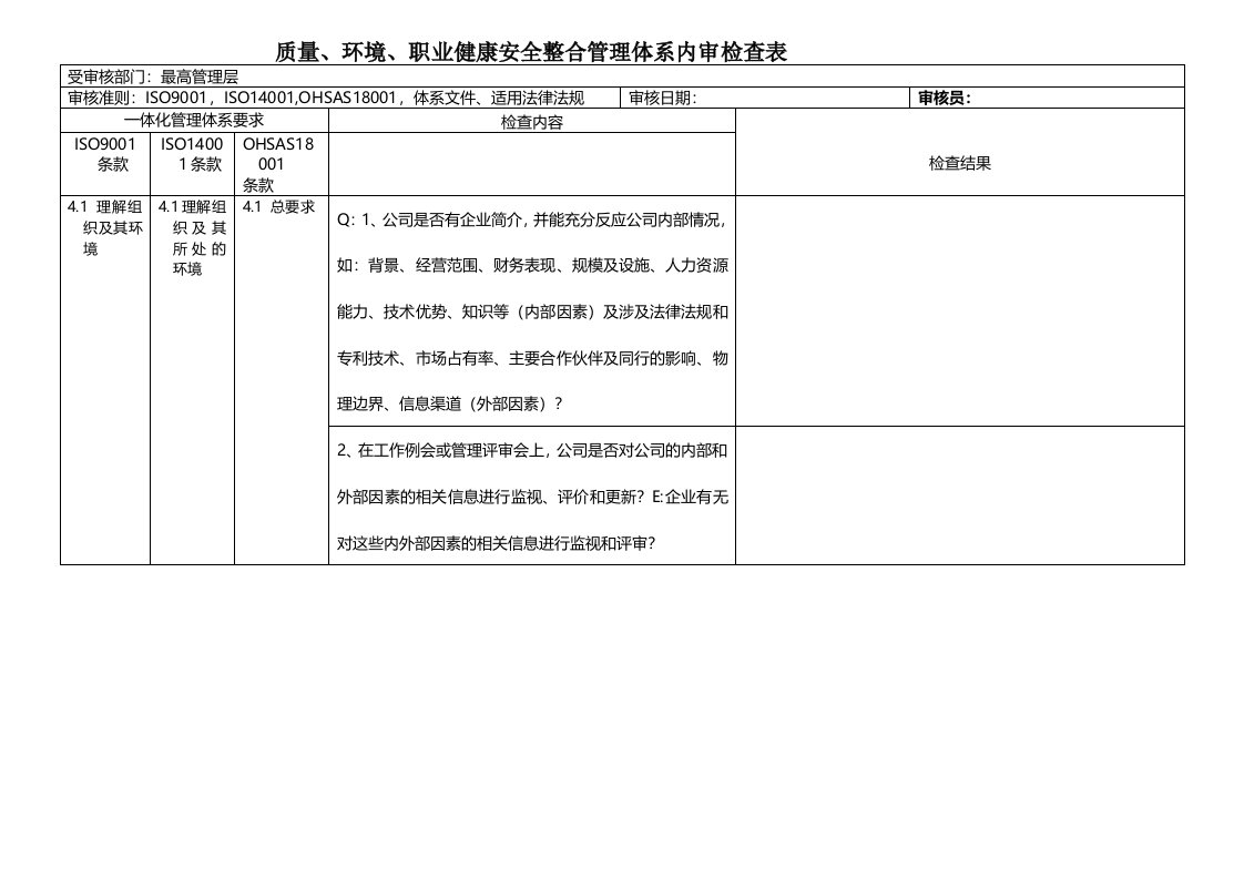 三体系内审检查表