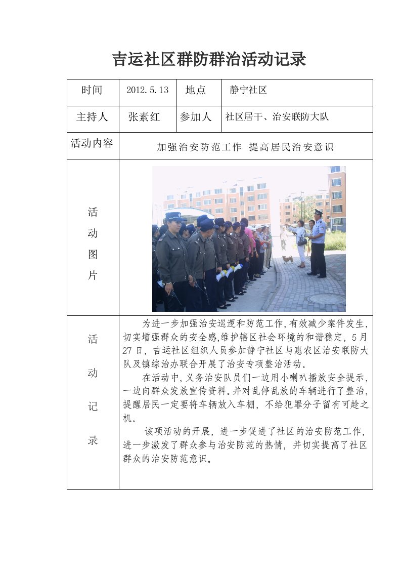 吉运社区群防群治活动记录