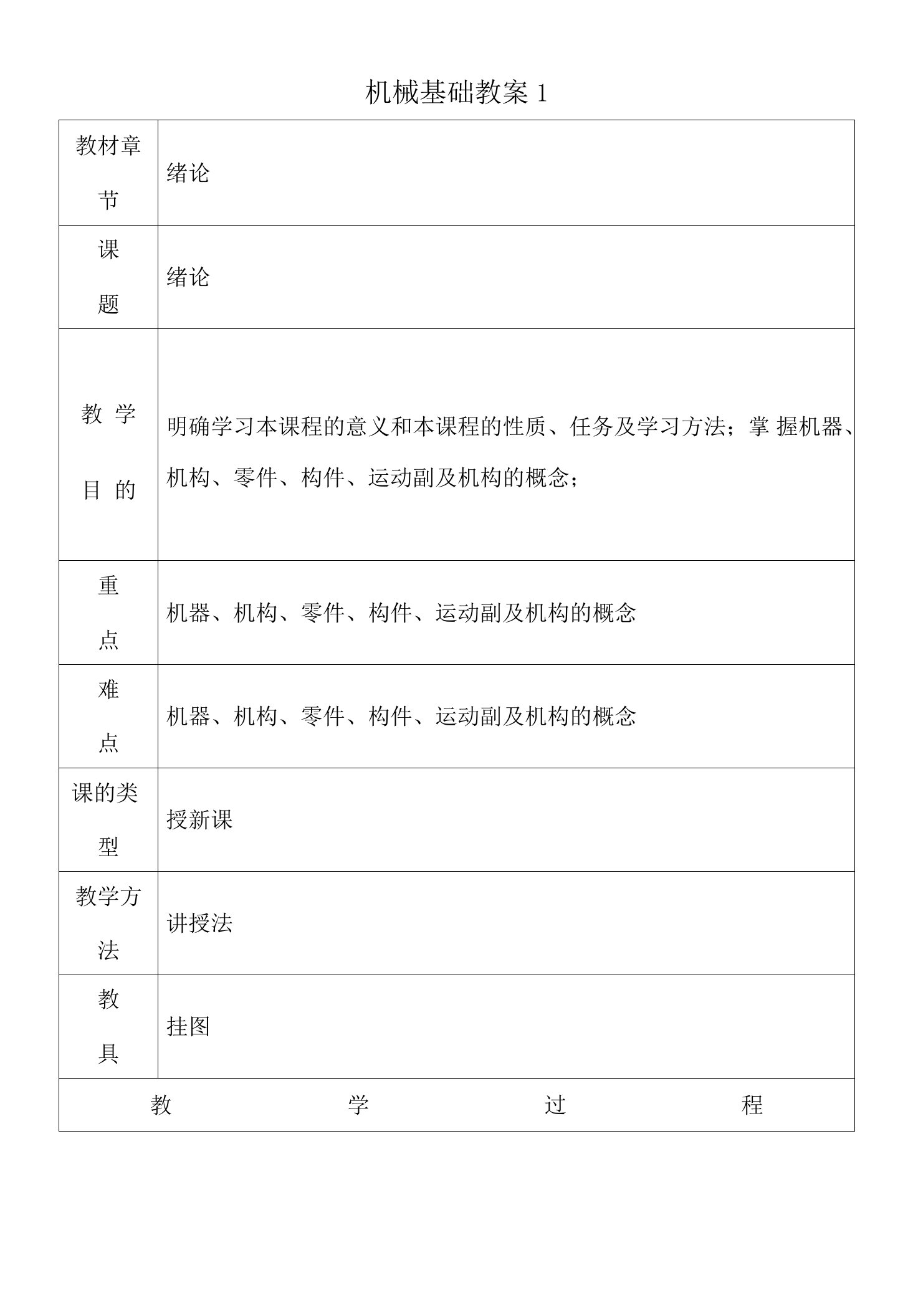 机械基础教案绪论