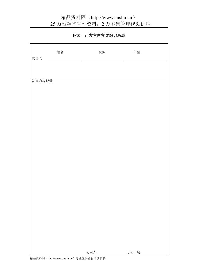 IT项目管理-1.13附表一：发言内容详细记录表