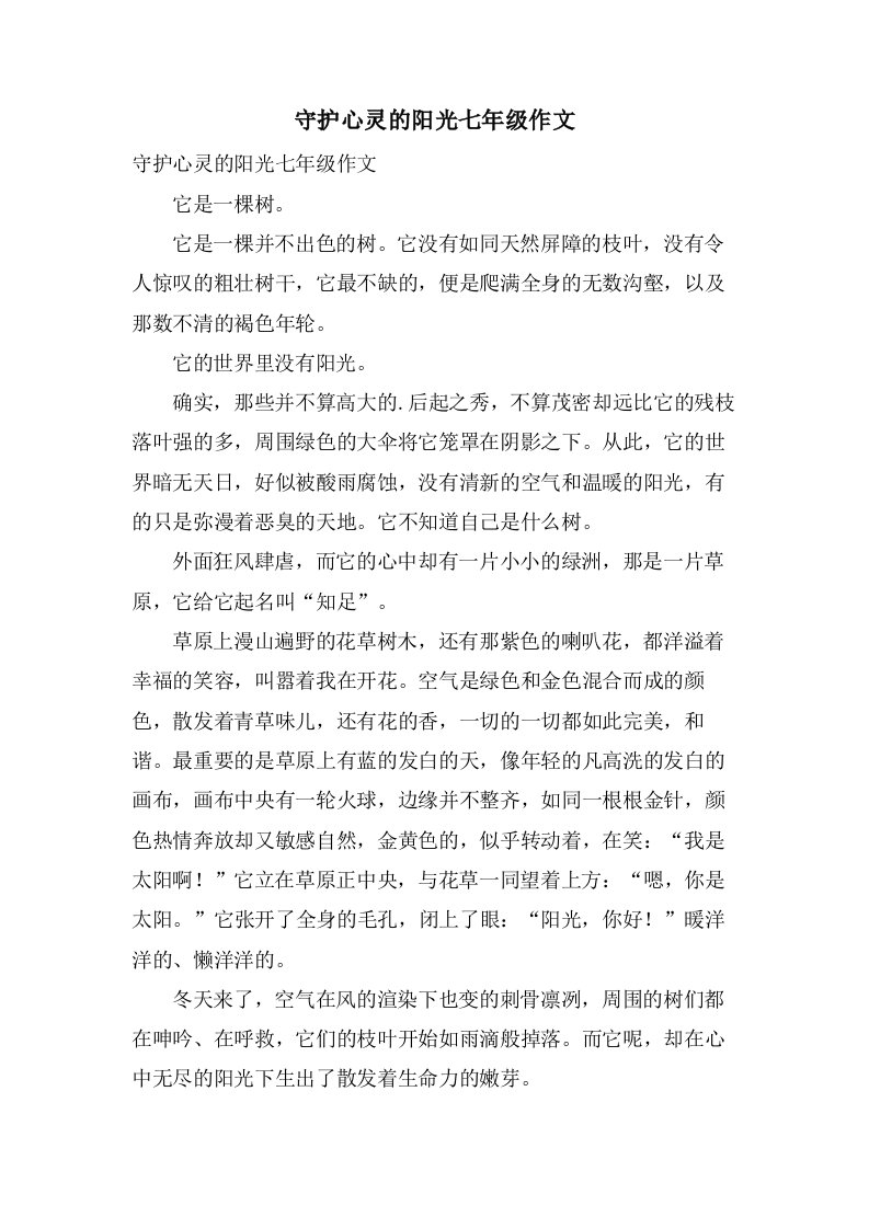 守护心灵的阳光七年级作文