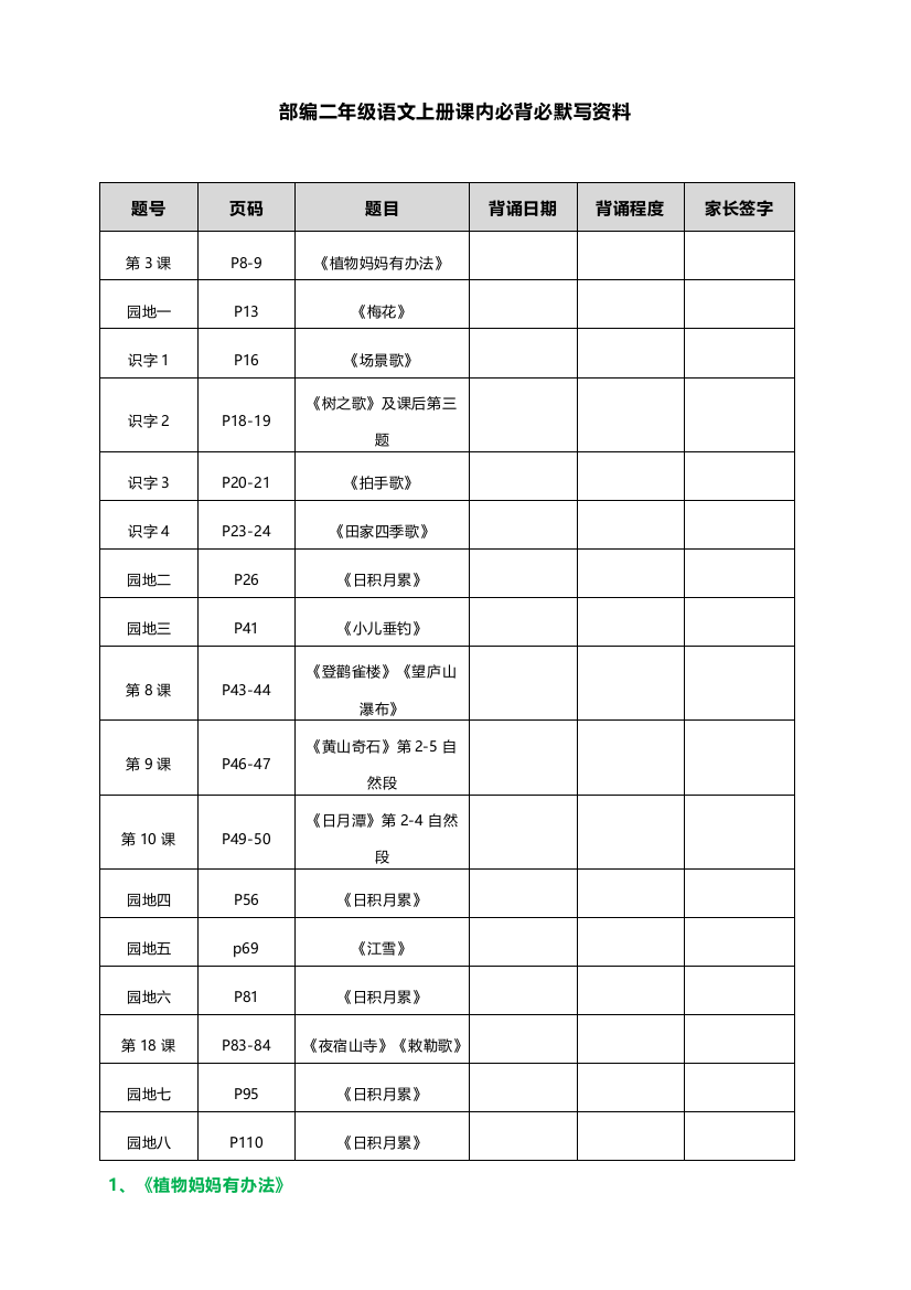 (完整word版)部编版小学二年级语文上册必背课文