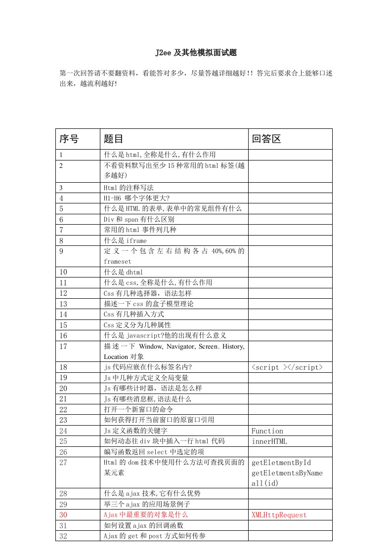 招聘面试-j2ee及其他面试模拟题