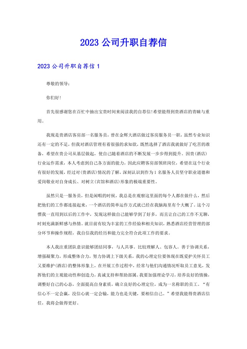 2023公司升职自荐信