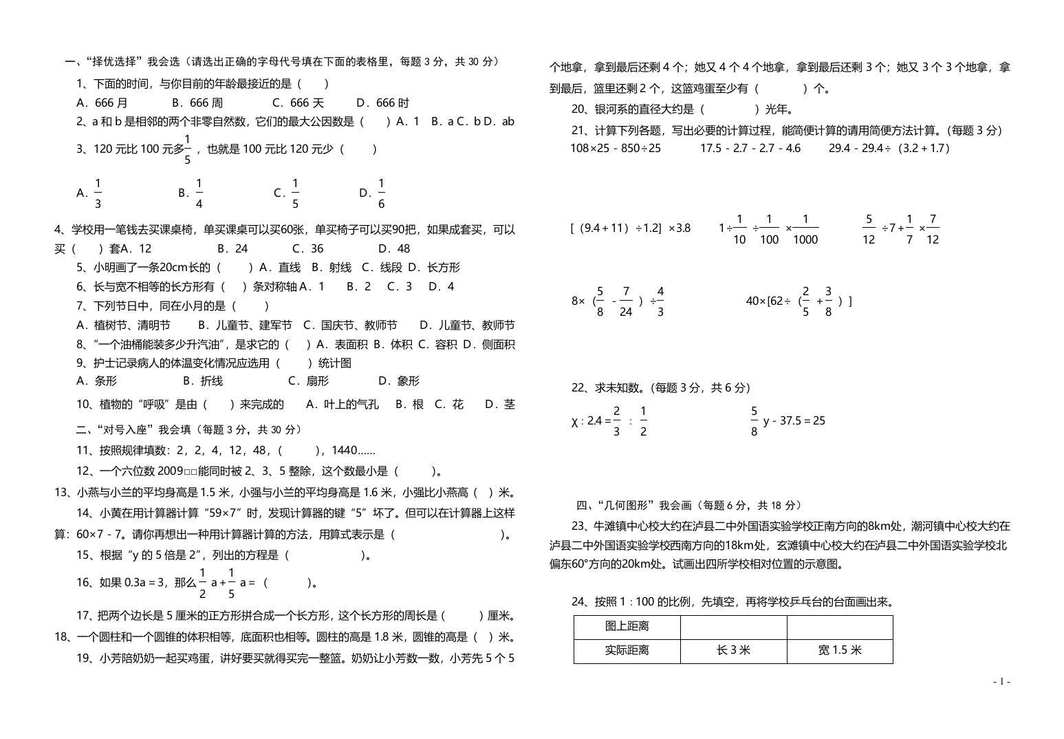 2015小升初数学精炼提升题4