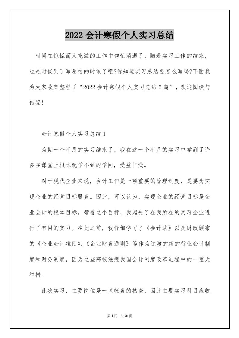 2022会计寒假个人实习总结