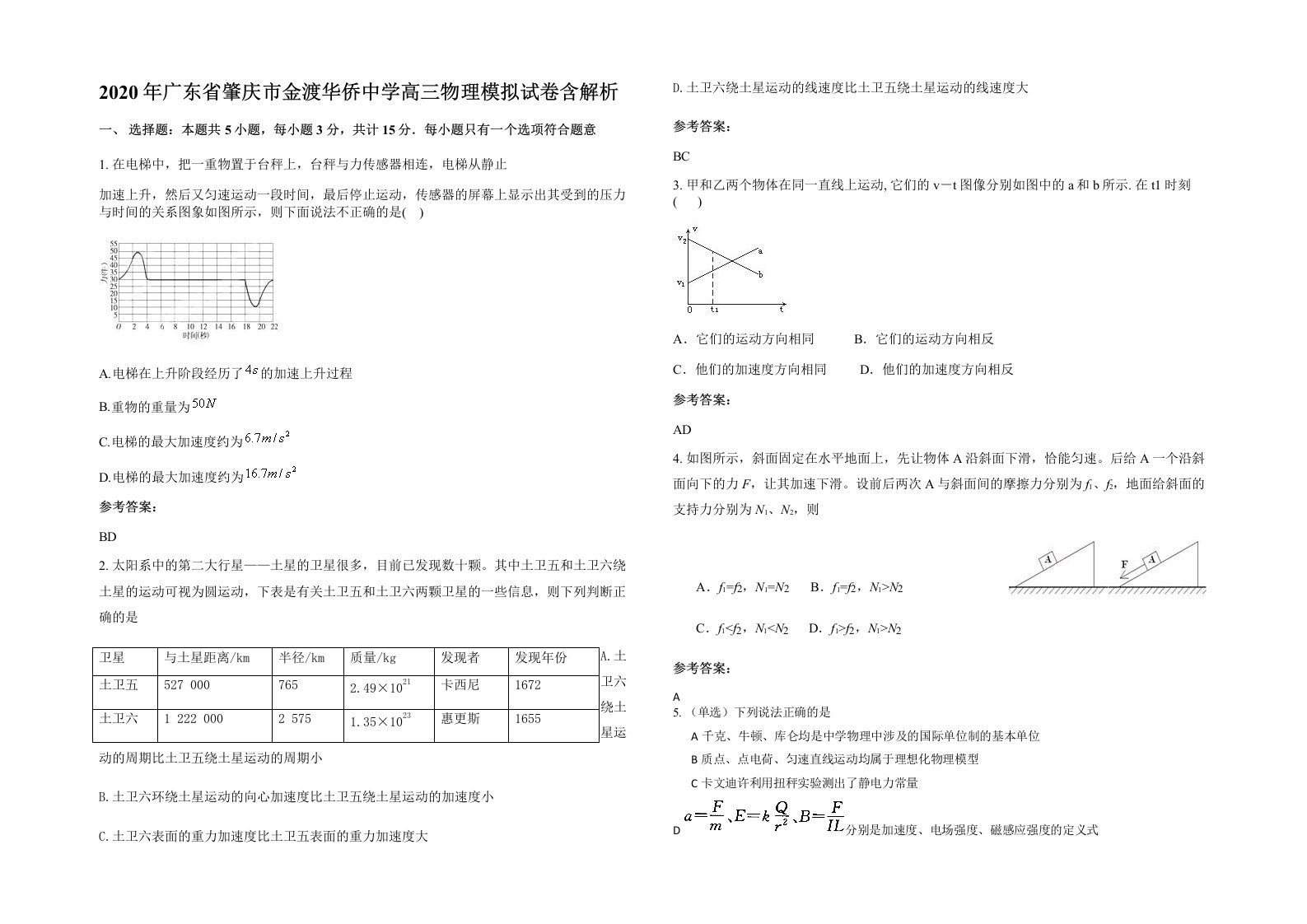 2020年广东省肇庆市金渡华侨中学高三物理模拟试卷含解析