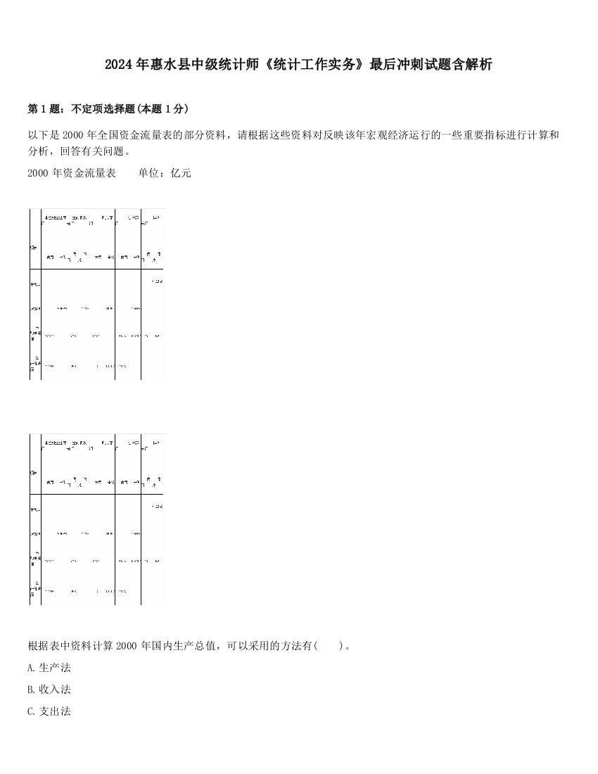 2024年惠水县中级统计师《统计工作实务》最后冲刺试题含解析